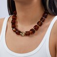 thumbnail image 4 of NICKSUN Vintage Dopamine Chunky Square Acrylic Bead Choker Necklace, Handmade Marbled Resin Statement Collar with Irregular Gold Metal Accent, Trendy Vacation Fashion Neck Jewelry, 4 of 8