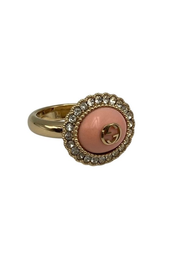 Pre-Owned GUCCI Interlocking G Rhinestone Ring, Size XS (Women's D4)