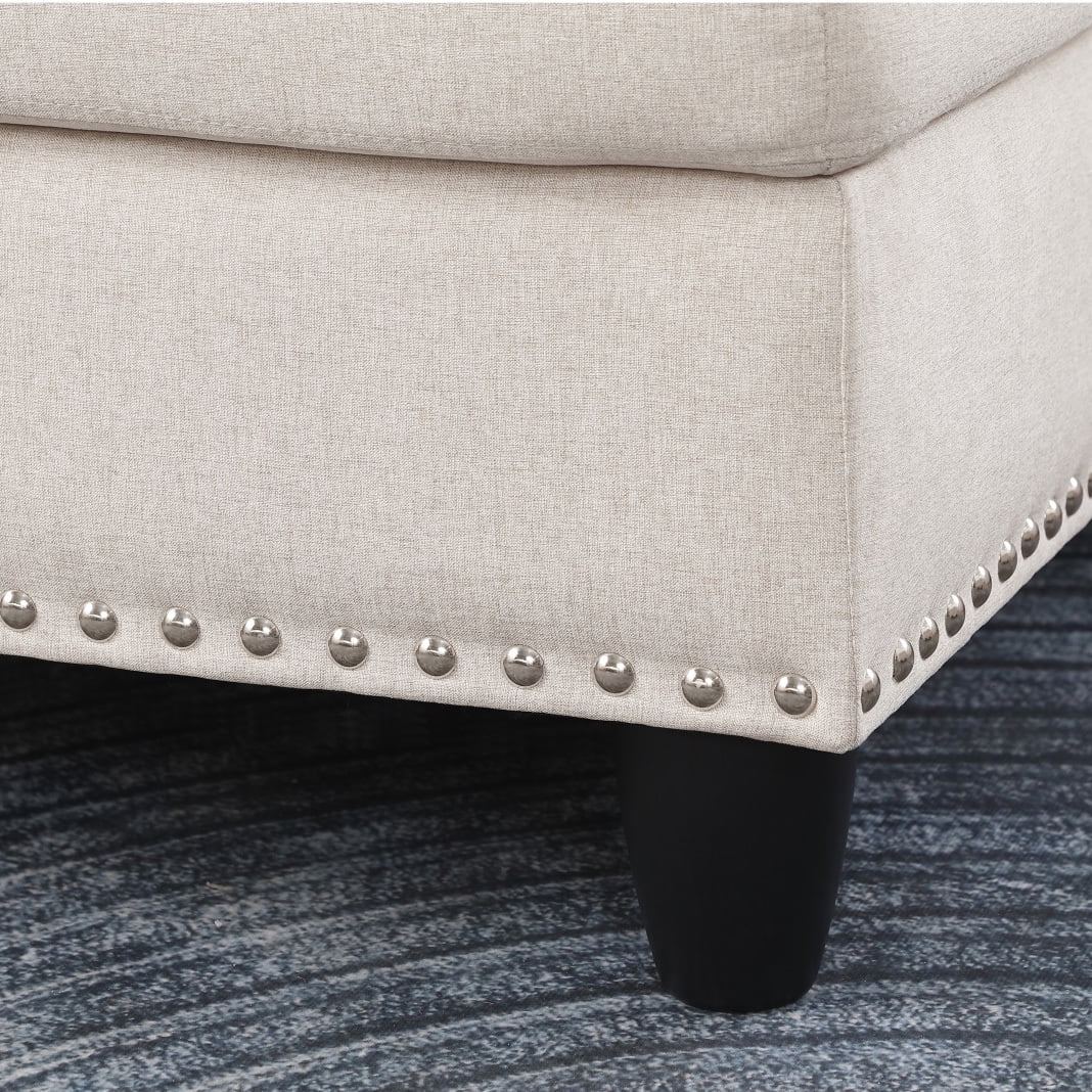 Hommoo L-Shaped Upholstered Sectional Sofa Couch with Storage & Cup Holders, Linen Living Room Sofa Set, No Ottoman, Beige