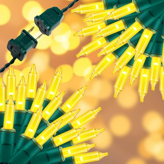 100-Light Yellow Extra-Bright Christmas String Lights | 5.98ft UL-Certified Mini Lights with End Connectors | Waterproof for Home, Garden, Christmas Tree, Party, Patio & Wedding