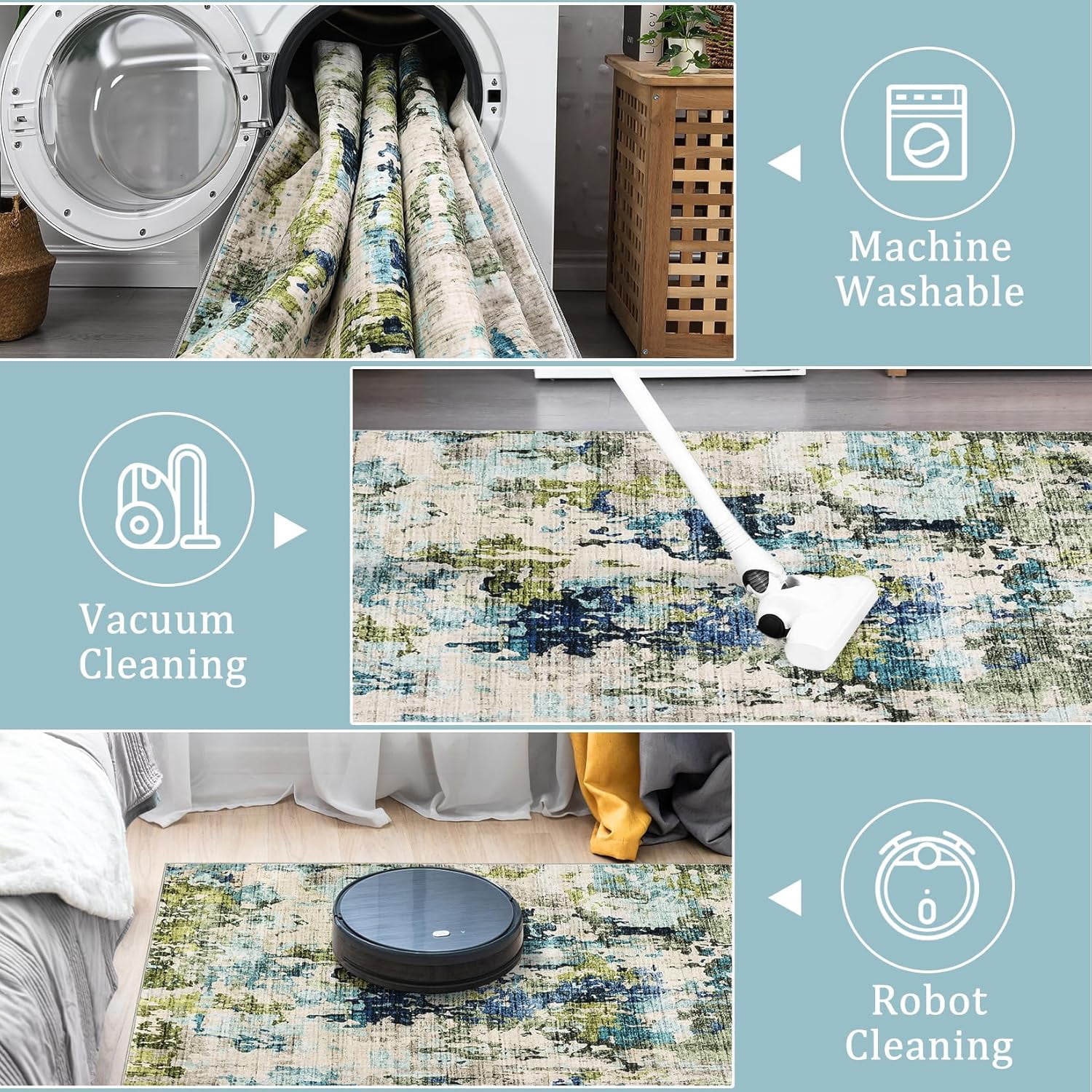 2x6 Washable Runner Rug, Soft Modern Abstract for Kitchen, Hallway, Laundry Room, Ultra-Thin Non-Slip Entryway Bedroom Rug (Green/Blue Multi, 2'x6').