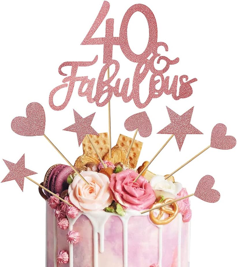 40 & Fabulous Cake Topper 40th Birthday Party Decor Many Colors Glitter  Picks Decorations Supplies Cake Accessory - AliExpress