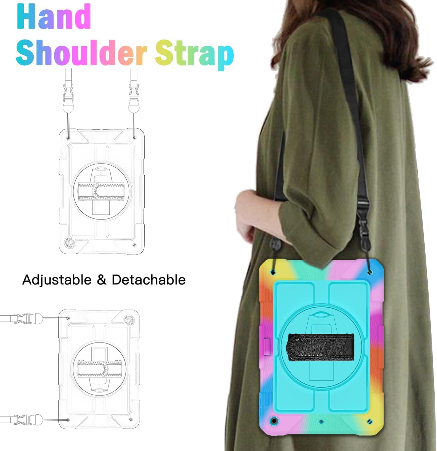 SUPNICE iPad 9th/8th/7th Generation Case,iPad 10.2 Case for kids, Shockproof [360 Rotating Stand] [Hand Strap] [Pencil Holder] Case for New iPad 9th Gen, iPad 10.2 Inch 2021/2020/2019 - Turquoise