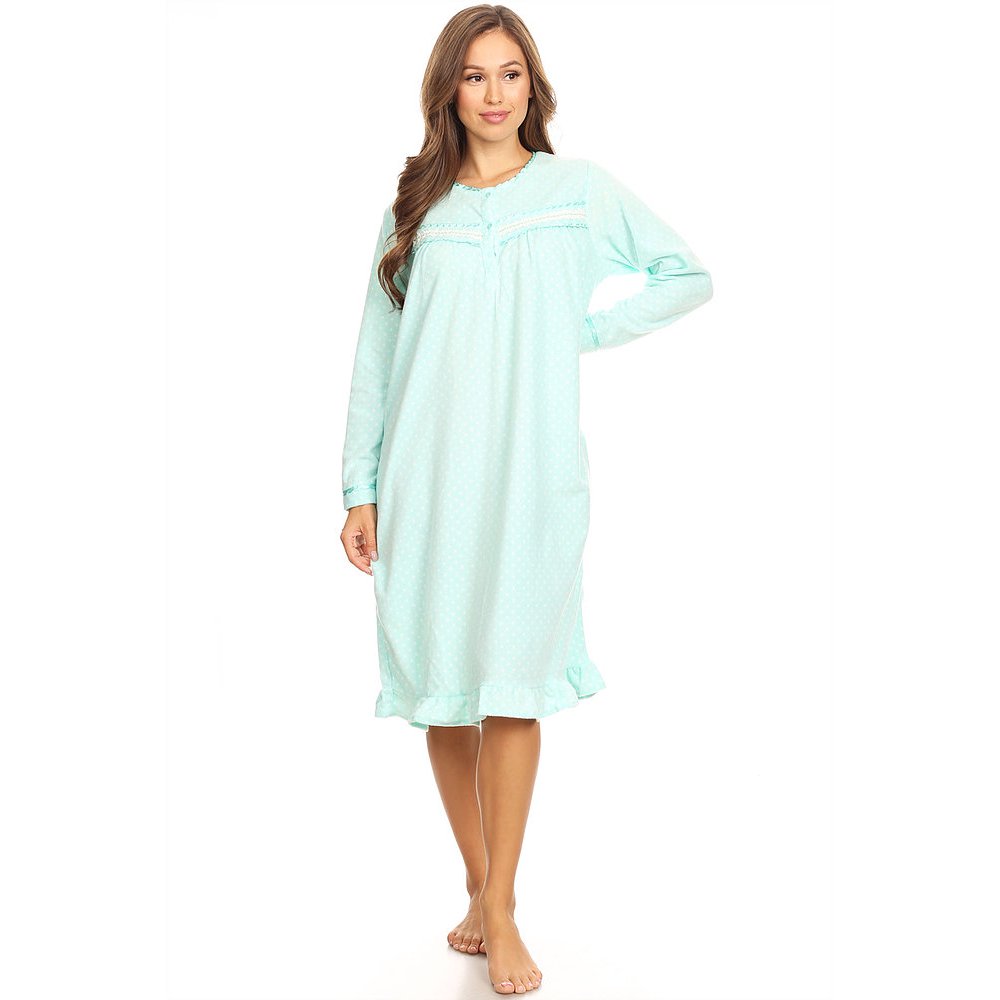 Premiere Fashion - 14027 Fleece Womens Nightgown Sleepwear Pajamas Woman Long Sleeve Sleep Dress