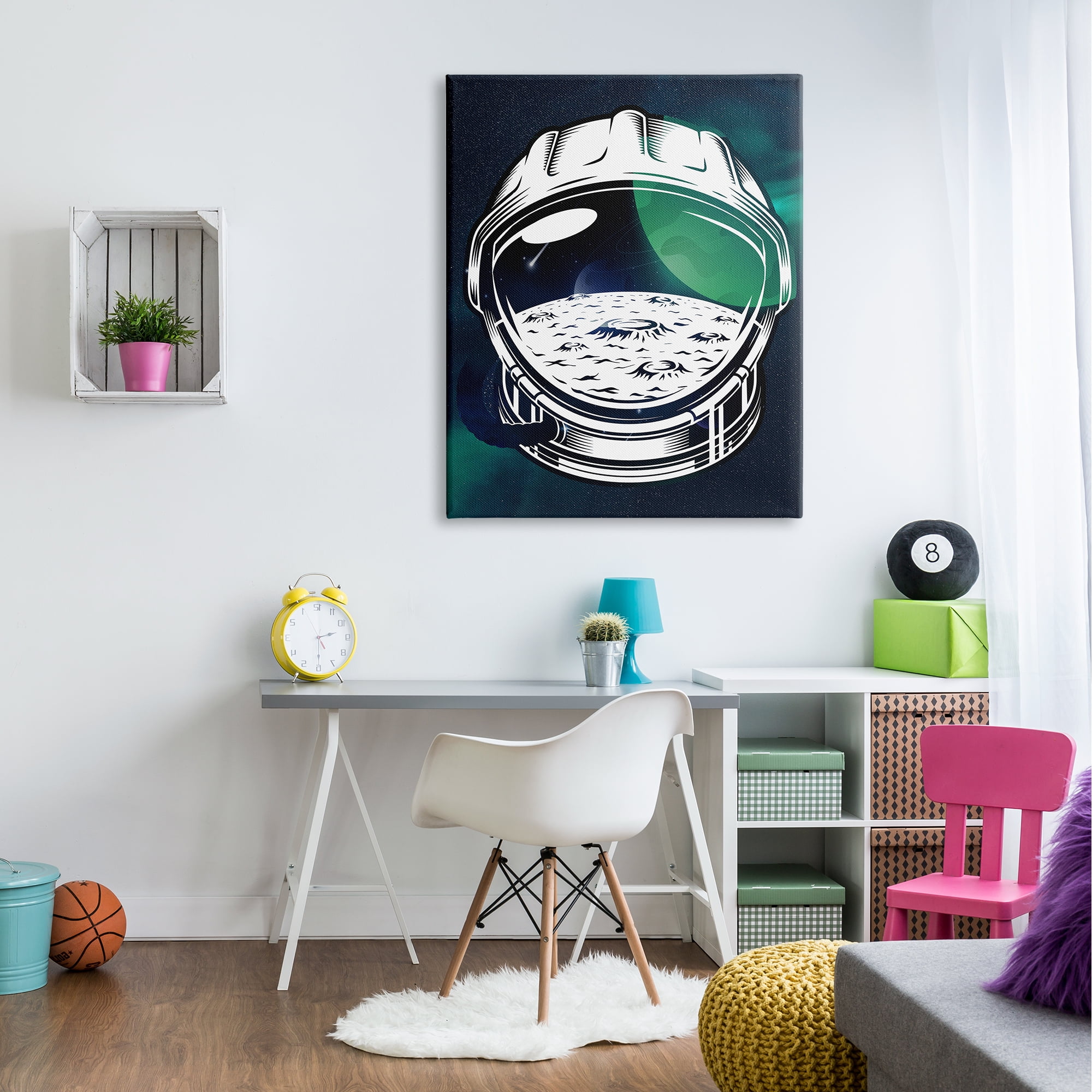 Stupell Industries Outer Space Astronaut Helmet Moon Planet Design , 36 x 48, Design by Lil' Rue