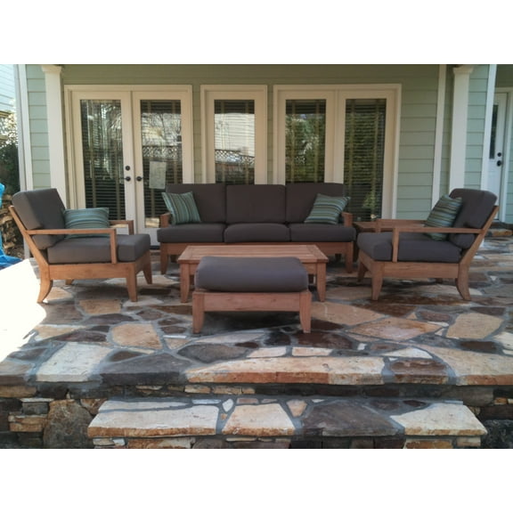 WholesaleTeak Outdoor Patio Grade-A Teak Wood 6 Piece Teak Sofa Set - 3 Seater Sofa, 2 Lounge Chairs, 1 Ottoman, 1 Coffee Table And 1 End Table - Furniture only - Atnas COLLECTION #WMSSAT3