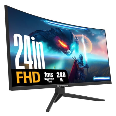 Westinghouse 24 Inch Curved Gaming Monitor, 240Hz, 1ms, FHD 1080P, 3000:1 Contrast Ratio, 118% SRGB, 1500R, AMD FreeSync, Eyecare, for PC Games with Built-in Speakers, VESA, DisplayPort, HDMI