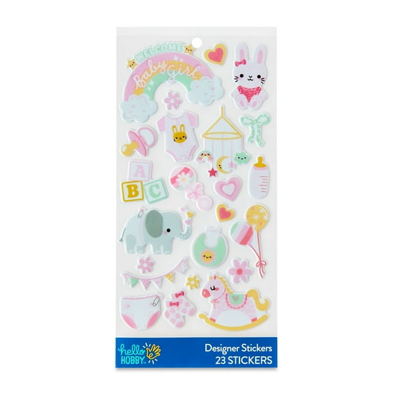 Hello Hobby Multicolor Baby Girl Designer Puffy Stickers, 23 Count