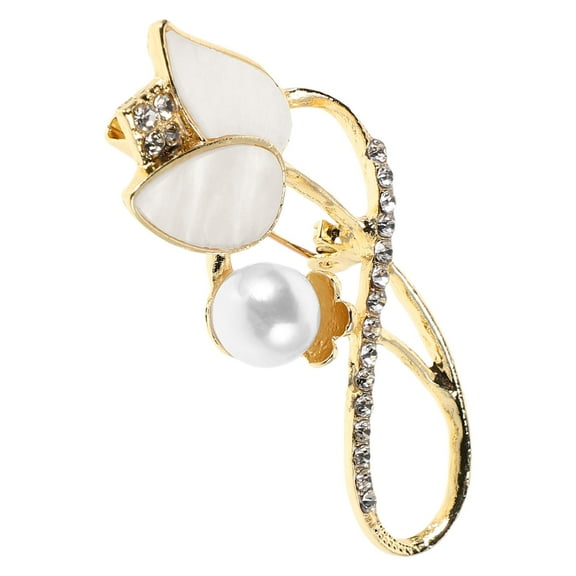 IBASETOY Elegant Brooches for Women Tulip Brooch Zinc Alloy White 1Pcs Jewelry Flower