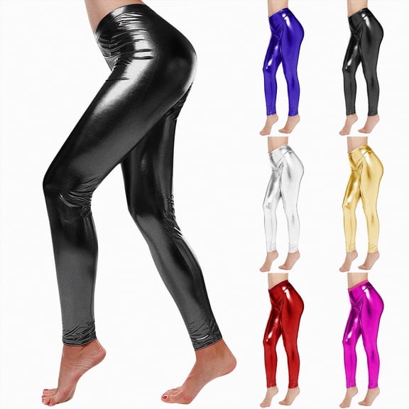 Ramiter Shiny Pants Women's Faux Leather Leggings Pants PU Elastic Shaping Hip Push Up Black Sexy Stretchy High Waisted Tights Hot Pink,S