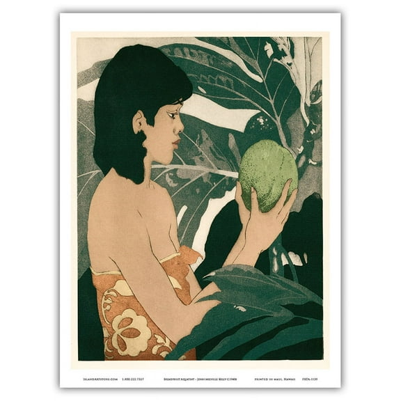 Breadfruit Hawaii - Bookplate from Etchings and Drawings of Hawaiians - Vintage Drypoint Etching by John Melville Kelly c.1934 - Master Art Print (Unframed) 9in x 12in