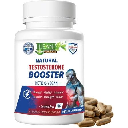 LEAN Nutraceuticals Testosterone Booster Pills for Men with Tongkat Ali, Tribulus, Maca Root, 90 Capsules