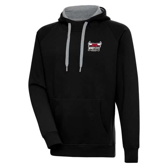 Men's Antigua  Black Windy City Bulls Victory Pullover Hoodie