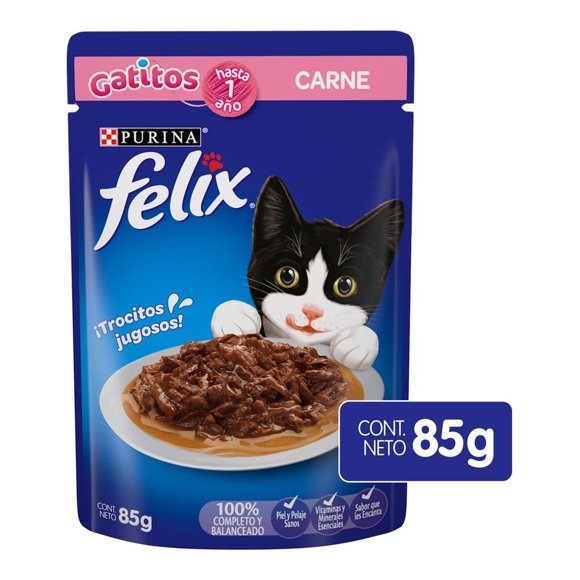 Alimento para Gato Purina Felix Gatitos ¡Trocitos Jugosos! Carne 85 g