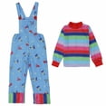 thumbnail image 3 of CHOYURME CHONYURM Kids Evil Doll Costume Red Blue Striped Jumpsuit Halloween Spooky Cosplay Suit, 3 of 7