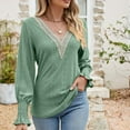 thumbnail image 4 of Baqcunre Long Sleeve Shirts For Women Womens Long Sleeve Tees For Womens V Neck Lace Patchwork Long Sleeve Casual Shirts Blouses Tops Womens T Shirts Womens Blouses Green XL, 4 of 9