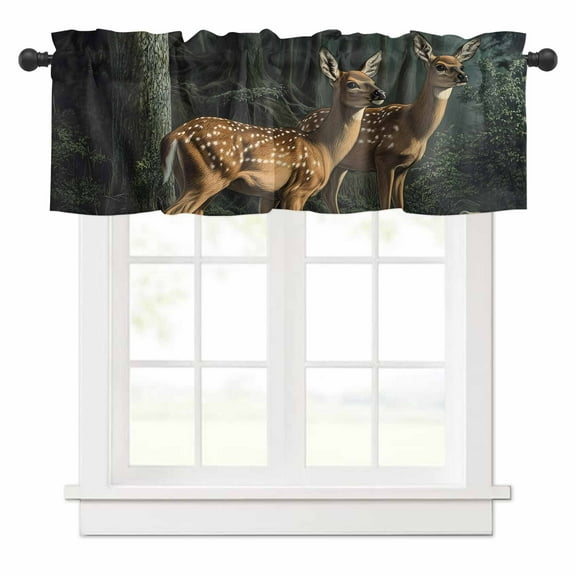 Valances for Windows Forest Deer Animals River Valance Rod Pocket Window Treatments Curtains for Kitchen Small Windows Living Room Bedroom Bathroom, 42"x18"