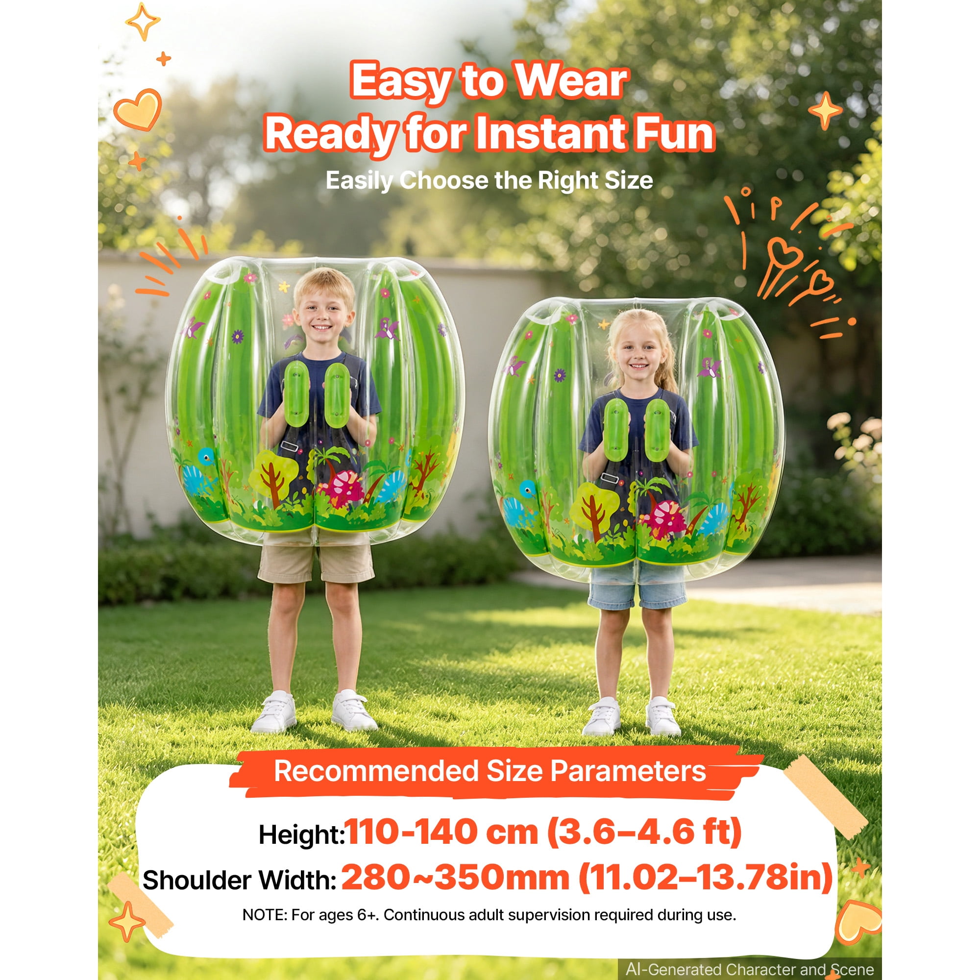 KFFKFF 2-Pack Inflatable Bumper Balls 3FT Human Bubble for Kids Transparent, Ideal for Backyard, Camping, Park, Lawn, and Outdoor Team Activities, Durable PVC Material, Sumo Hamster Ball with Handle