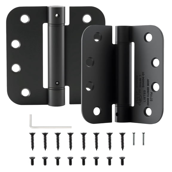 WellMade 4 in. Self-Closing Spring Hinge, Matte Black Steel Adjustable Door Hinge with Screws and Tools, UL Certified, 2 pack
