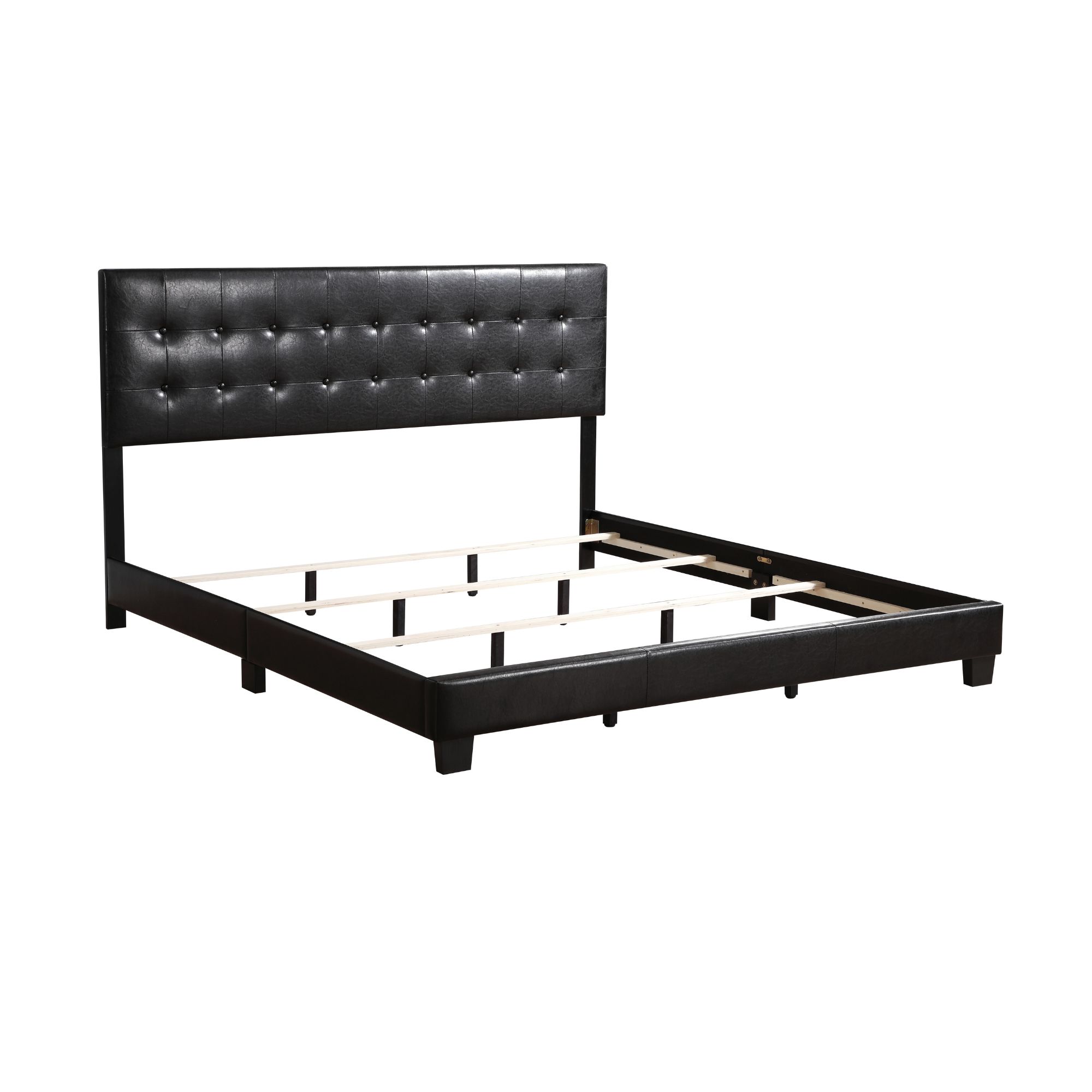 Noble House Contemporary Full Upholstered Bed with Tufted Headboard, Wood Frame, Black