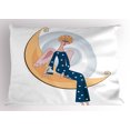 thumbnail image 1 of Angel Wings Pillow Sham, Archaic Woman with Trumpet Sitting on Crescent Moon Christmas Stars, Decorative Standard King Size Printed Pillowcase, 36" X 20", Night Blue and Peach, by Ambesonne, 1 of 2
