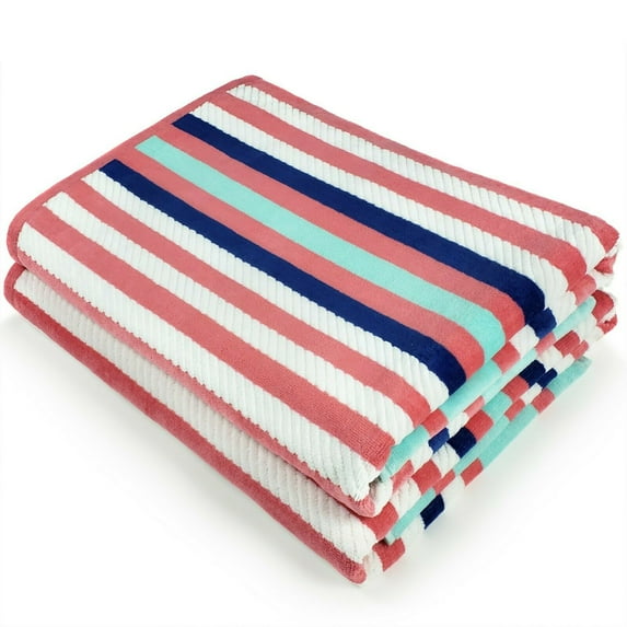 Kaufman - Soft Plush 2 Pack 100% Combed Ring Spun Yarn Dye Cotton Velour Oversized 35in x 70in
