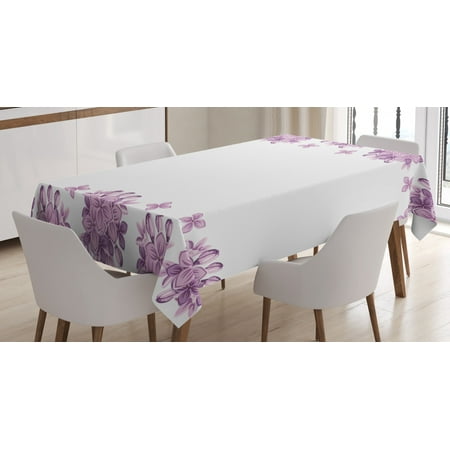 Spring Nature Table Floral Tablecloth, Graphic Lilac Flower Blossoms on White Background Spring Nature Illustration, Rectangular Table Cover for Dining Room Kitchen, 52 X 70 Inches, Lilac and White, by Ambesonne ()