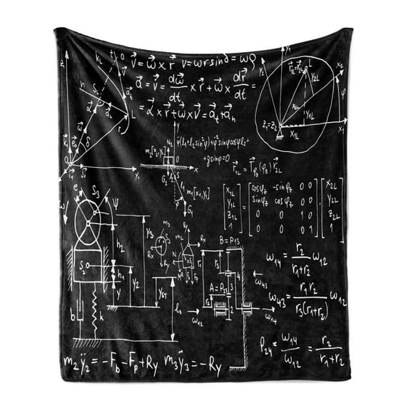 Physics Soft Flannel Fleece Blanket, Mechanical Sketches and Formulas on Blackboard Looking Backdrop Print, Cozy Plush for Indoor and Outdoor Use, 60" x 80", Charcoal Grey and White, by Ambesonne