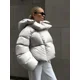 thumbnail image 3 of Parka gruesa y cálida para mujer, Chaqueta corta de manga larga, abrigo elegante impermeable, prendas exteriores, color plateado sólido, novedad de invierno, 2024, 3 of 5