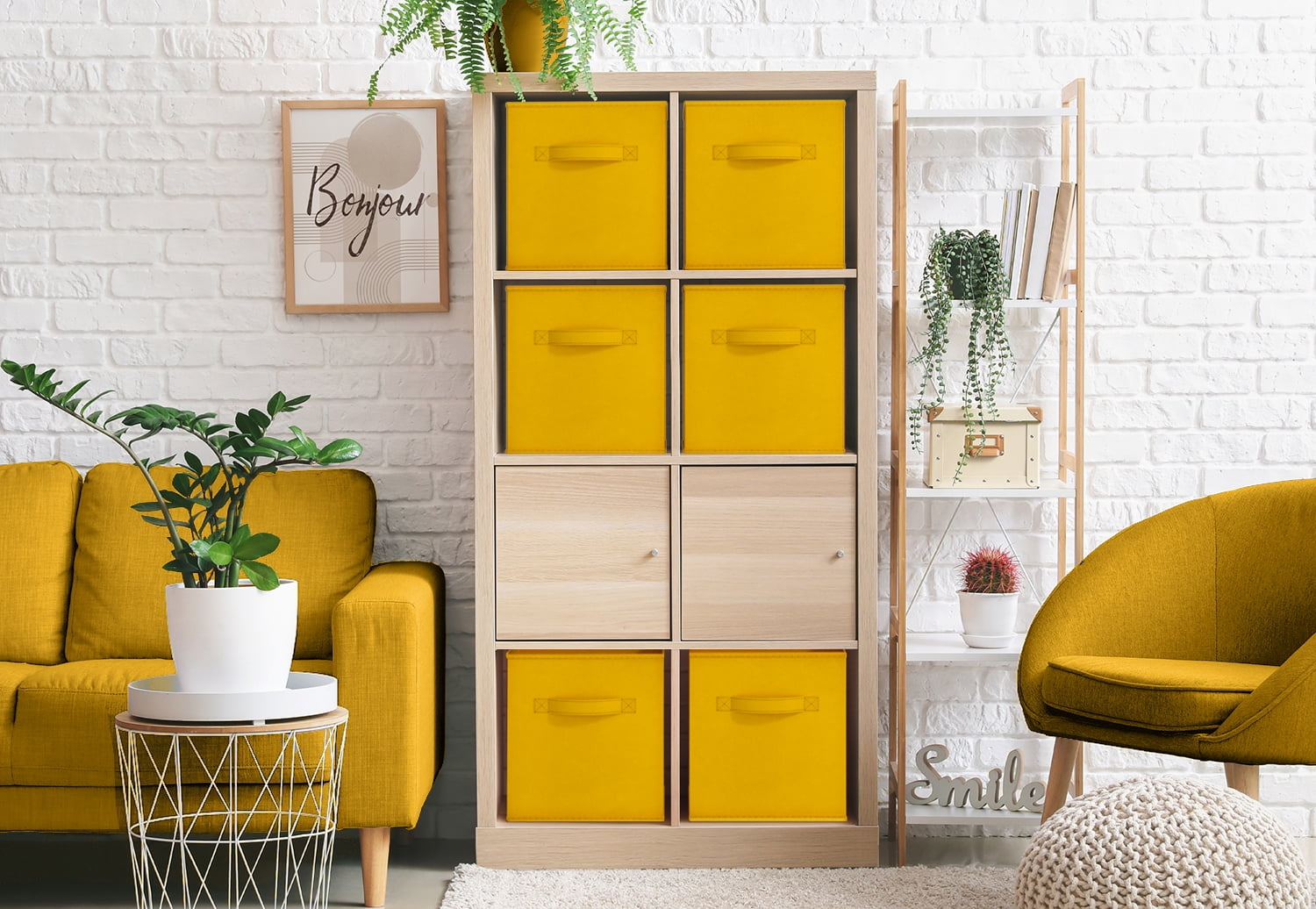 Sorbus Foldable Storage Cubes - 6 Pack, 11" Fabric Baskets for Closet and Pantry Organization (Dark Yellow)