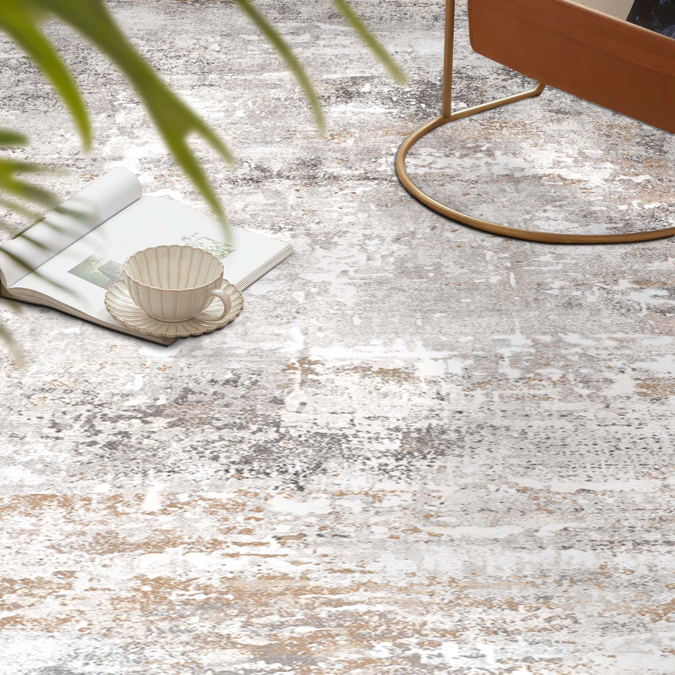 BERTHMEER 2'x8' Washable Runner Rugs for Hallway Kitchen Entryway Non-slip, Gold Gray