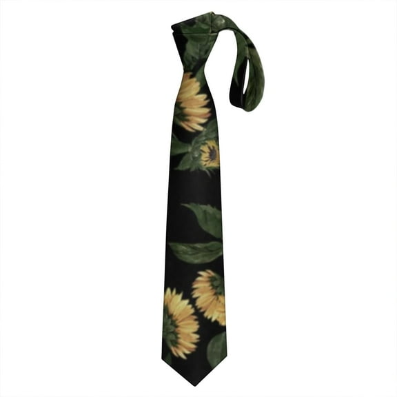 Men's Sunflower Print Satin Necktie - Floral Boho Vintage Formal Tie for Weddings & Business