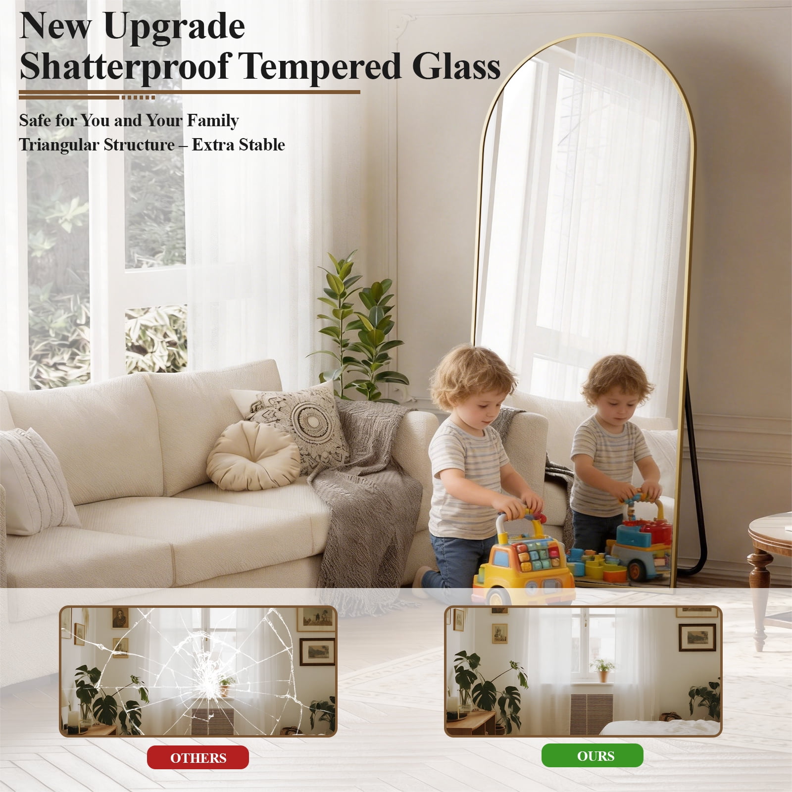 AUROMIR 71"x30" Arched Full Length Mirror Floor Mirror, Gold