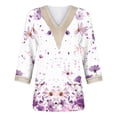 thumbnail image 4 of BangWanChi 3/4 Length Sleeve Womens Tops Plus Size Fashion Women's Summer V-Neck 3/4 Length Sleeve Lace Print Casual T-Shirt Blouse Tops, 4 of 4