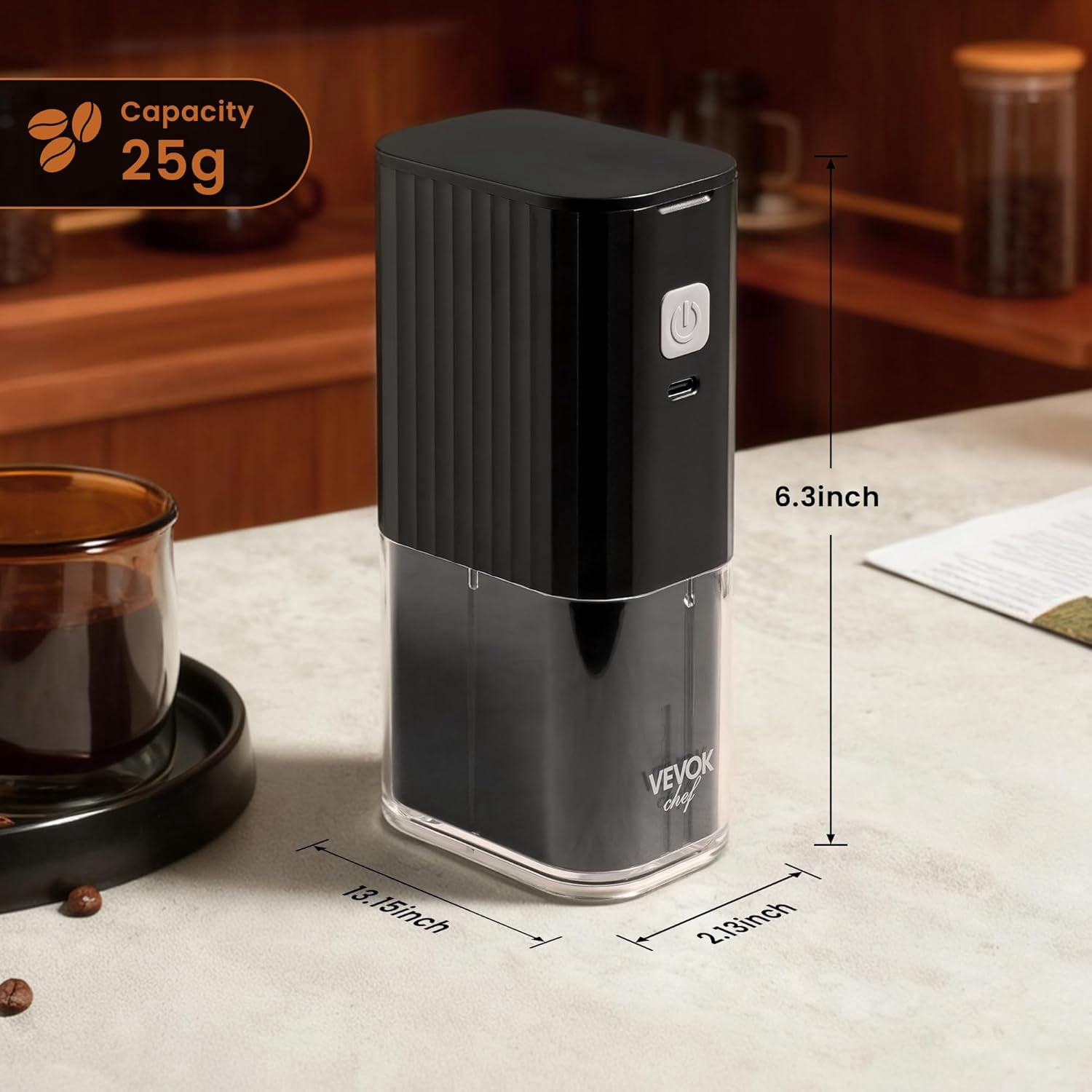 Portable Electric ,Adjustable Stainless Steel Burr Coffee Bean Mill,One-Button Grinder with USB Rechargeable,Auto‑Stop for Espresso to French Press,for Outdoor Use(Black)