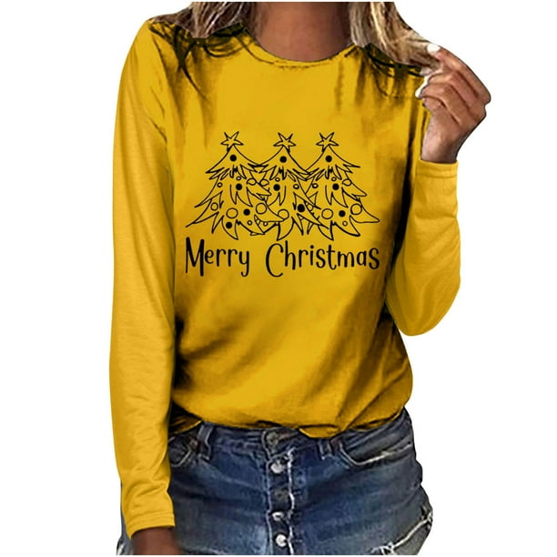 Tops Navideños Para Mujer Blusas de Manga Larga Feliz Navidad