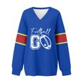 thumbnail image 4 of Women's Loose and Comfortable Letter V-Neck Sportswear Long Sleeve Sweatshirt with Football Print for Sporty Style,Blue,L, 4 of 8