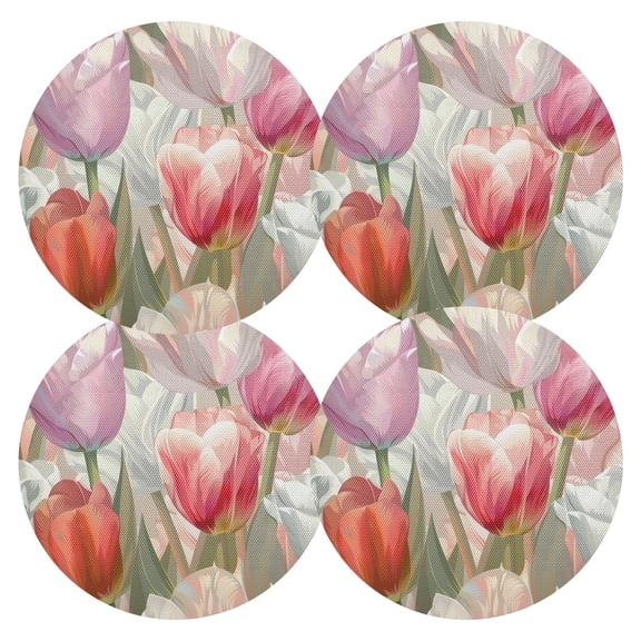 Ryvnso Colorful Tulip Round Plate Mats Dining Table Placemat Set of 4 for Holiday Decoration