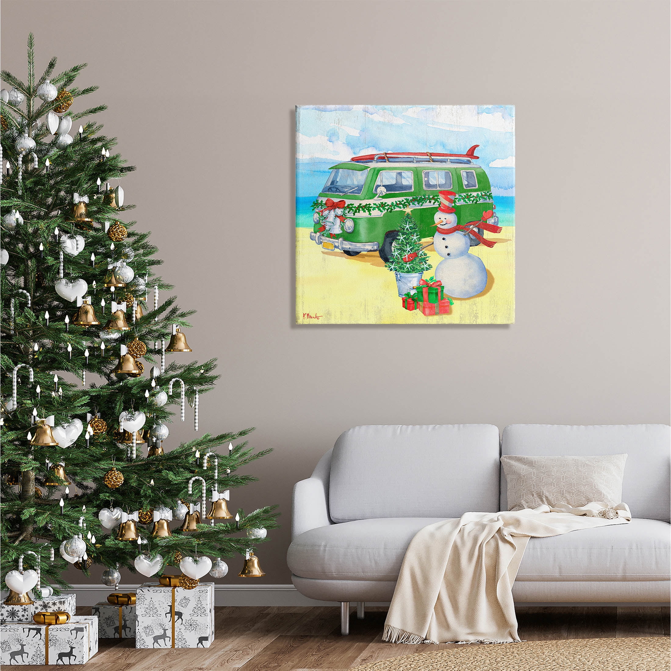 Nautical Christmas Holiday Beach Holiday Graphic Art Gallery Wrapped Canvas Print Wall Art