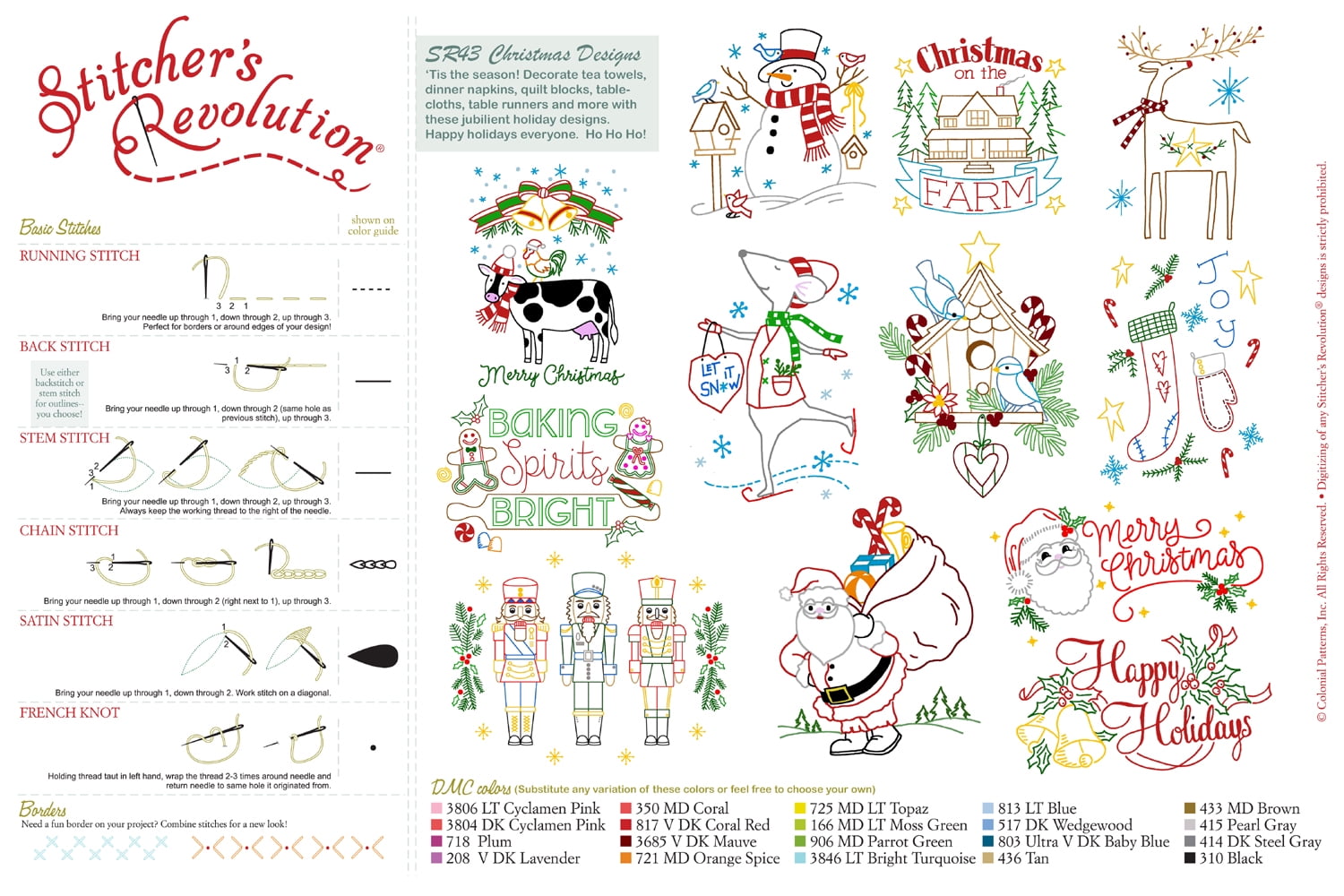 (3 pack) Stitcher's Revolution Christmas Designs Iron-on Transfer Pattern for Embroidery, Stitching, and Painting by Aunt Martha's