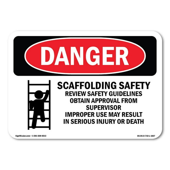 OSHA Danger Sign - Scaffolding Safety Review Guidelines | Plastic Sign | Protect Your Business, Construction Site, Warehouse & Shop Area | Made in The USA