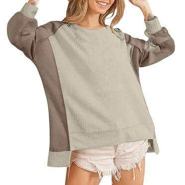 YABCSAZ Women's Sweatshirts Long Sleeve Crew Neck Shirts Oversized Casual Loose Pullover Solid Color Block Warm Tops Fall Trendy Outfits