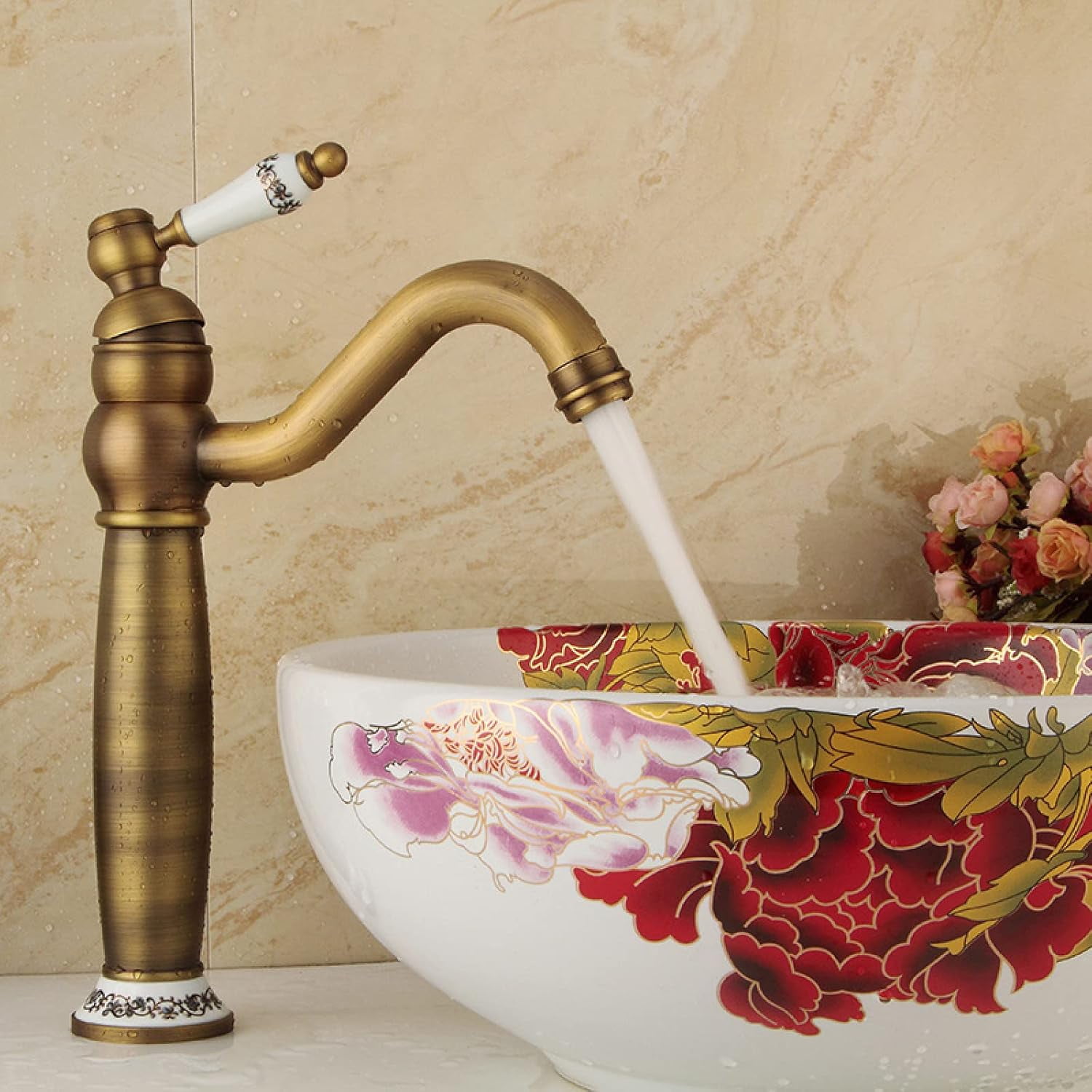 Vintage Bathroom Faucet Black, Bathroom Faucet Antique Brass, Hot and Cold Water Mixer Tap, Single Handle 1 Hole Bathroom Sink Faucet, Black