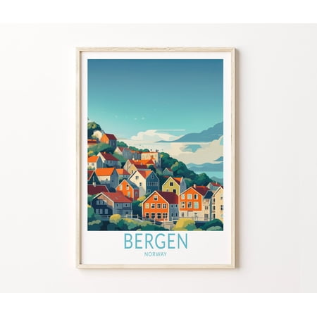 Bergen Norway Trendy Travel Wall Art, Unframed Paper Poster 8x10in