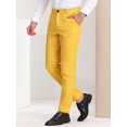 thumbnail image 2 of Pantalonescuadros de vestir pahombre, ajustados, con parte delanteplana, estampados,cuadros de negocios Amarillo 3XL, 2 of 6