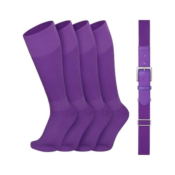 Eryueer Youth Baseball Belt and Socks Combo, Elastic Softball Belts and Socks for Boys and Adult (2 Pairs of Socks & 1 Belt)