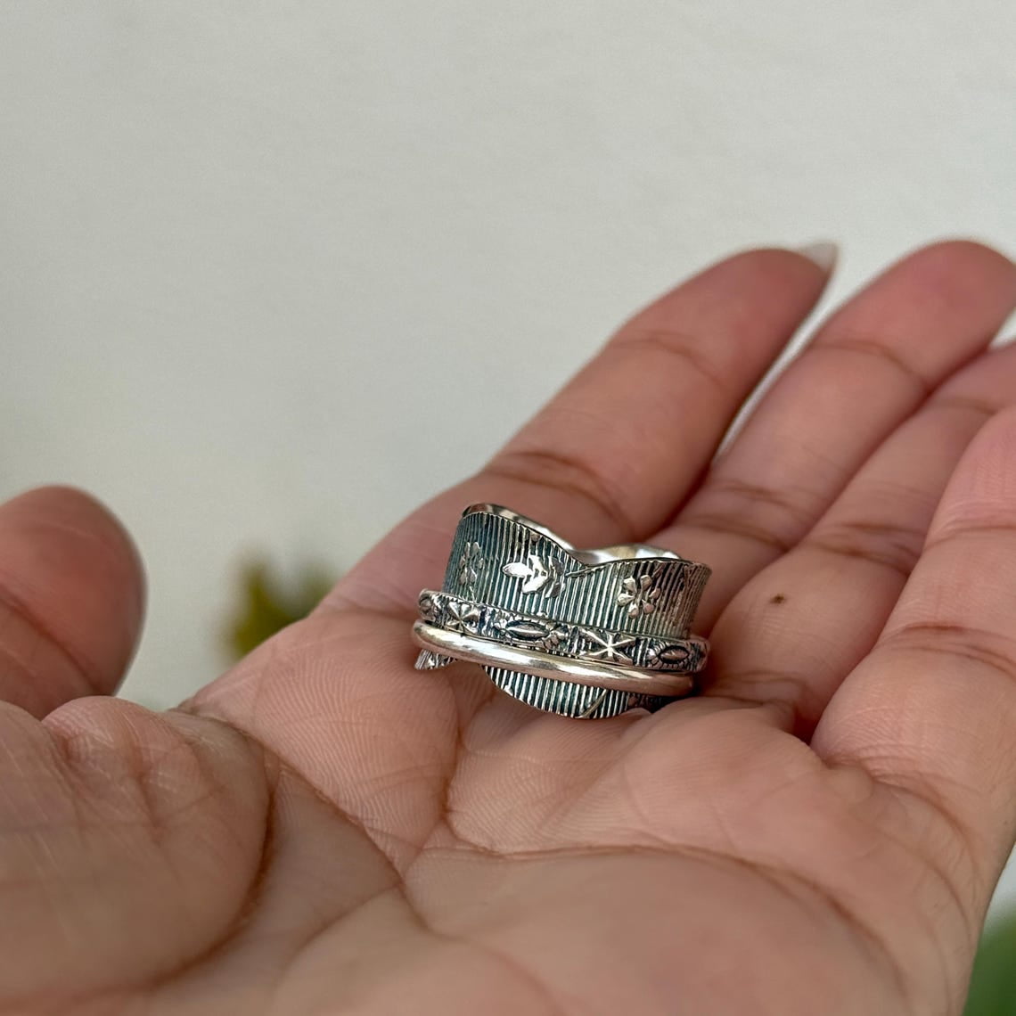 SS DESIGNS Boho Spinner Ring - Handmade Sterling Silver 925 Fidget Spinner Thumb Ring for Women, Stress Relief Jewelry Gift with Unique Bohemian Style