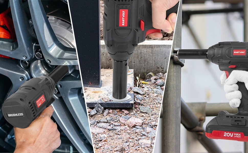 Eastvolt 20V Cordless Impact Wrench, 250Ft-lbs High Torque Brushless Wrench Kit 2600 RPM, Battery Impact Driver with Fast Charger, LED Light, 4 Sockets, Belt Clip and Storage Box