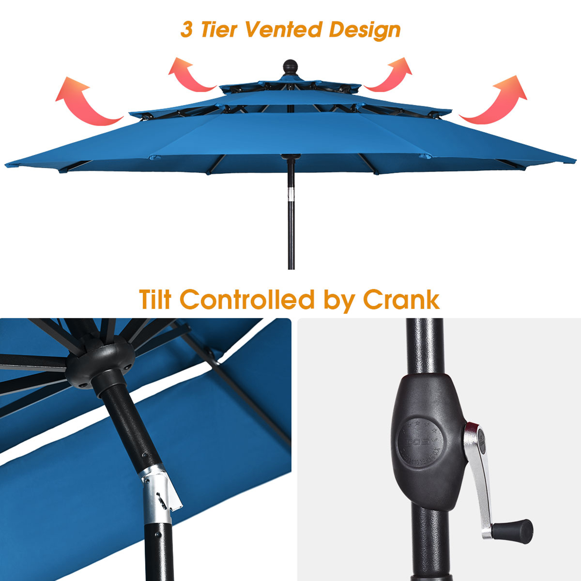 Gymax 10ft 3 Tier Patio Market Umbrella Aluminum Sunshade Shelter Double Vented Walmart Com Walmart Com