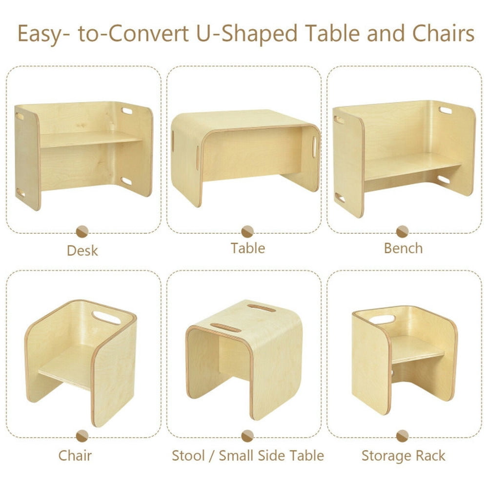 Spaco 3 Pieces Kids Wooden Table and Chair Set , Toddler Table and Chair Set for Arts & Crafts, Snack Time, Homeschooling, Homework